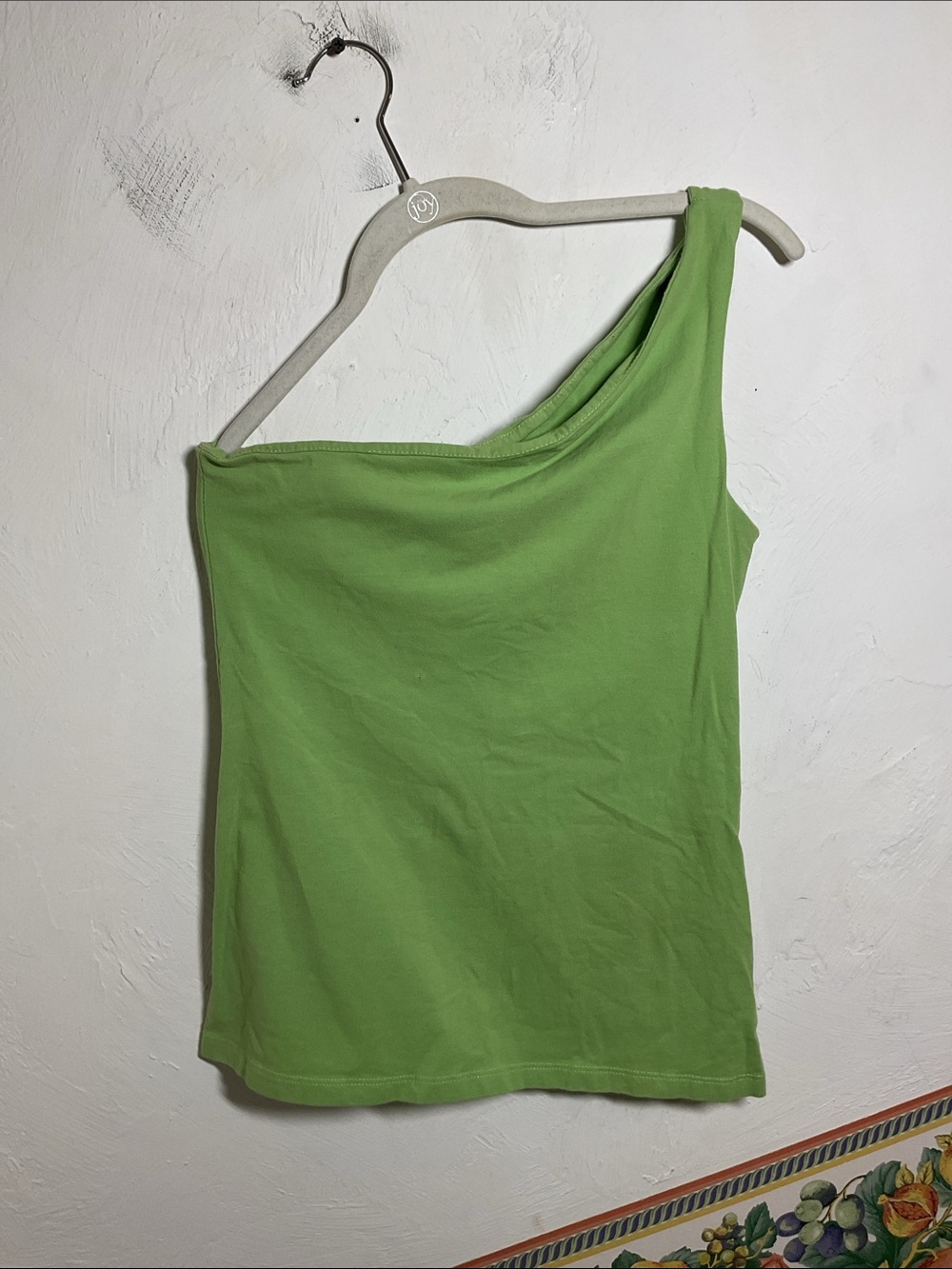 New York & Company Lime Green One Shoulder Tank Top Built In Shelf Bra Size M